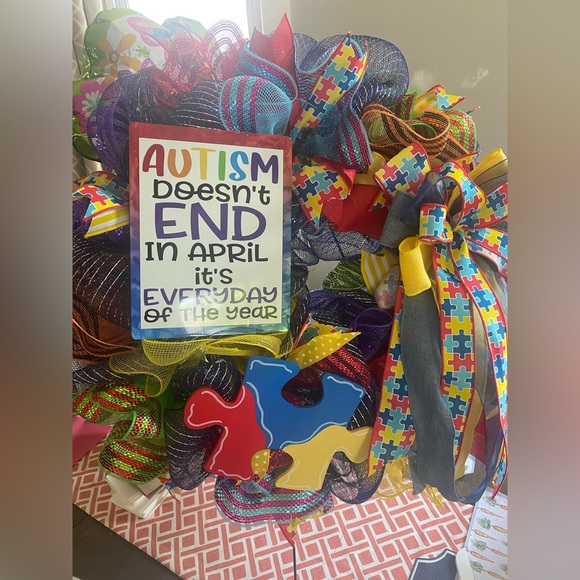 Autism Awareness Wreath,April is For Autism,Spring Decor - Picture 3 of 3